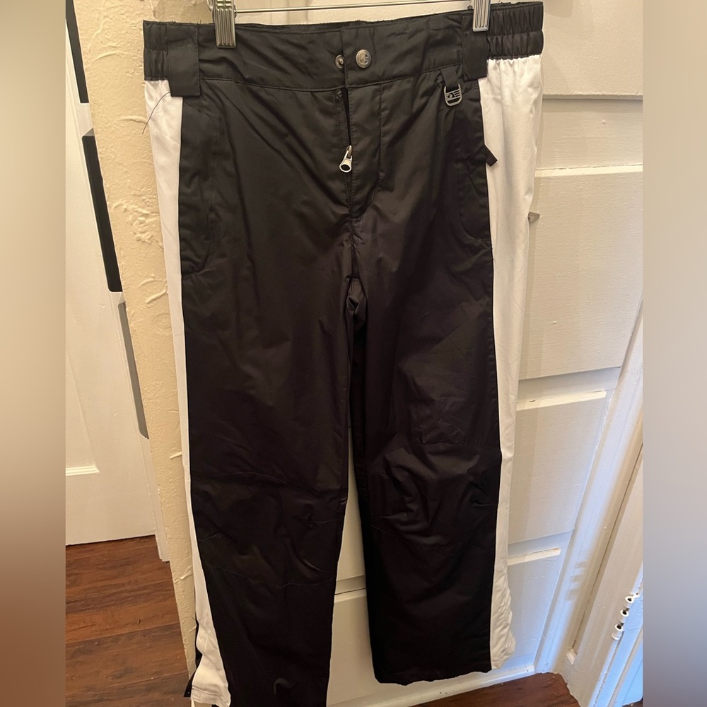 Small black with white stripe ski pants
